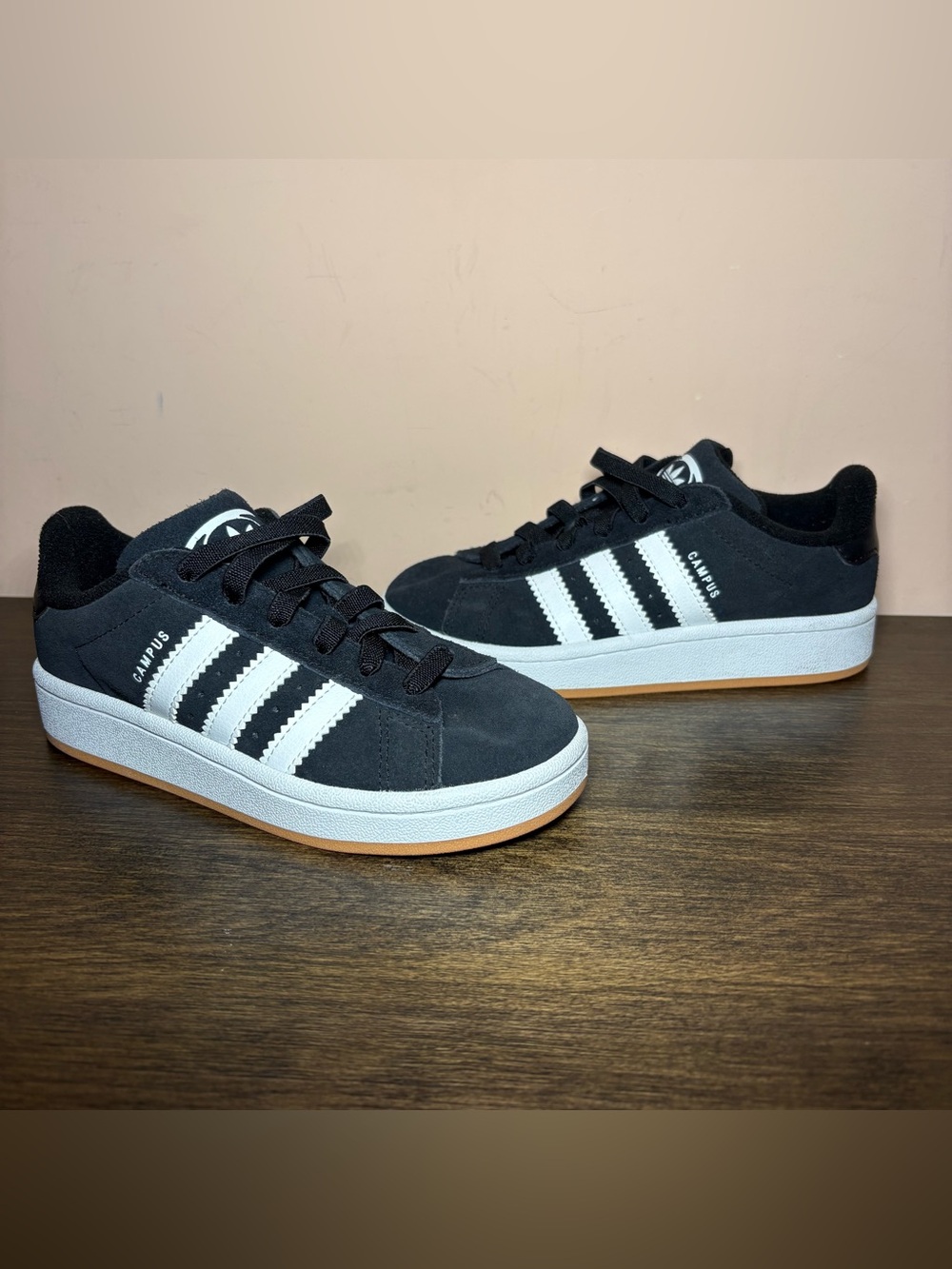 Adidas Campus Black White Gum Sole Sneakers Youth Size 1 NWOB